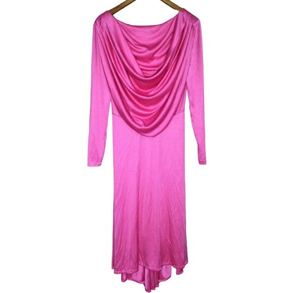 Vintage Jovani New York Draped Neckline Midi Dress High Low Hem Pink Barbiecore
